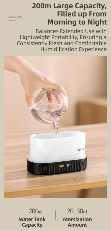 White 3D Simulation Flame Aroma Diffuser & Humidifier - Ultrasonic Desktop Mister with 7-Color LED Light and Automatic Scent Spray (200ML) - Mekamart Australia