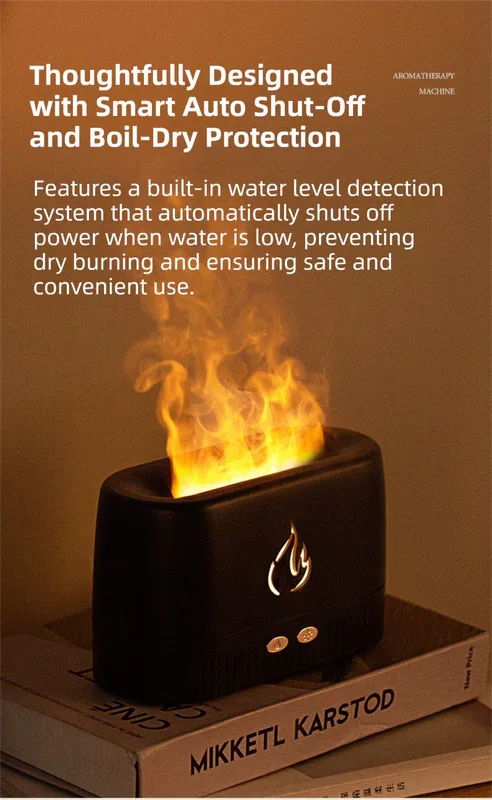 White 3D Simulation Flame Aroma Diffuser & Humidifier - Ultrasonic Desktop Mister with 7-Color LED Light and Automatic Scent Spray (200ML) - Mekamart Australia