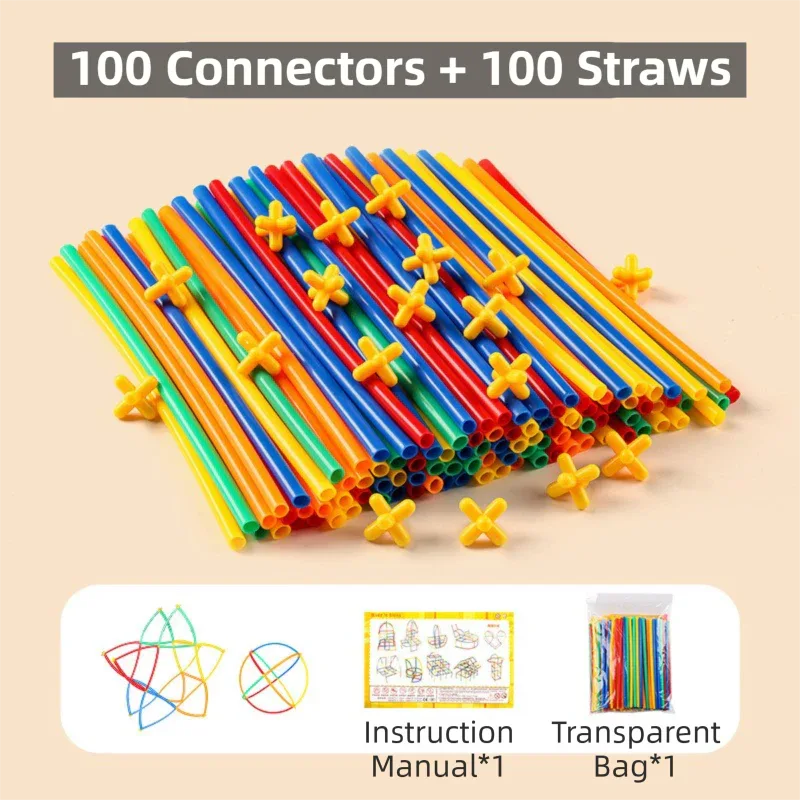 Soft Straw & Pipe Connector Building Blocks Toy - 200 Pcs Interlocking Construction Set, Educational Puzzle Toy for Kindergarten - Mekamart Australia
