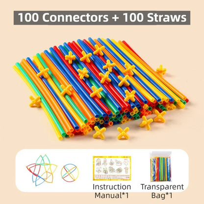 Soft Straw & Pipe Connector Building Blocks Toy - 200 Pcs Interlocking Construction Set, Educational Puzzle Toy for Kindergarten - Mekamart Australia