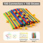 Soft Straw & Pipe Connector Building Blocks Toy - 200 Pcs Interlocking Construction Set, Educational Puzzle Toy for Kindergarten - Mekamart Australia