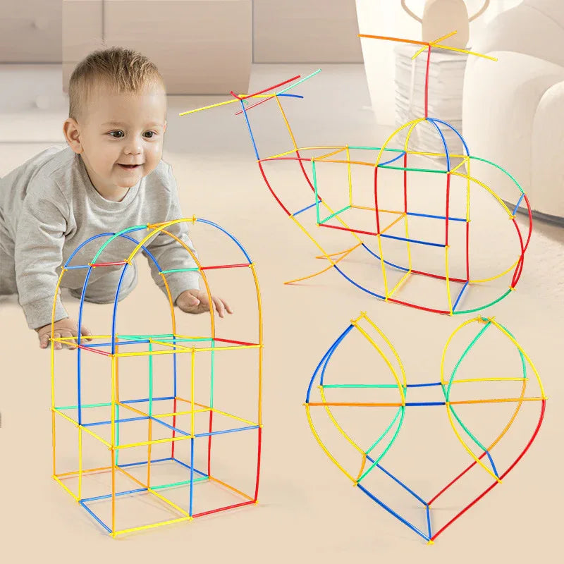 Soft Straw & Pipe Connector Building Blocks Toy - 200 Pcs Interlocking Construction Set, Educational Puzzle Toy for Kindergarten - Mekamart Australia