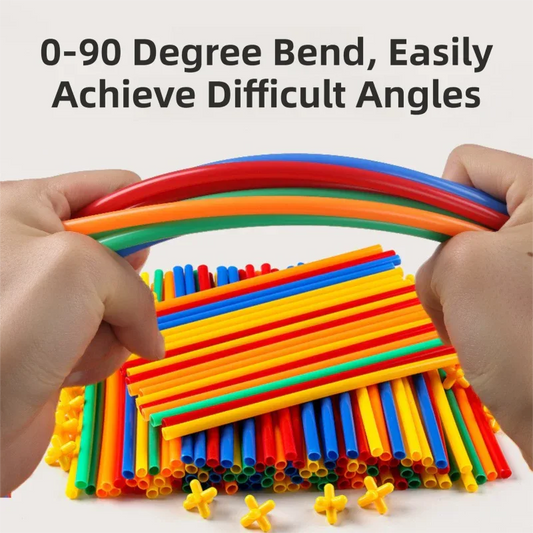 Soft Straw & Pipe Connector Building Blocks Toy - 400 Pcs Interlocking Construction Set, Educational Puzzle Toy for Kindergarten - Mekamart Australia