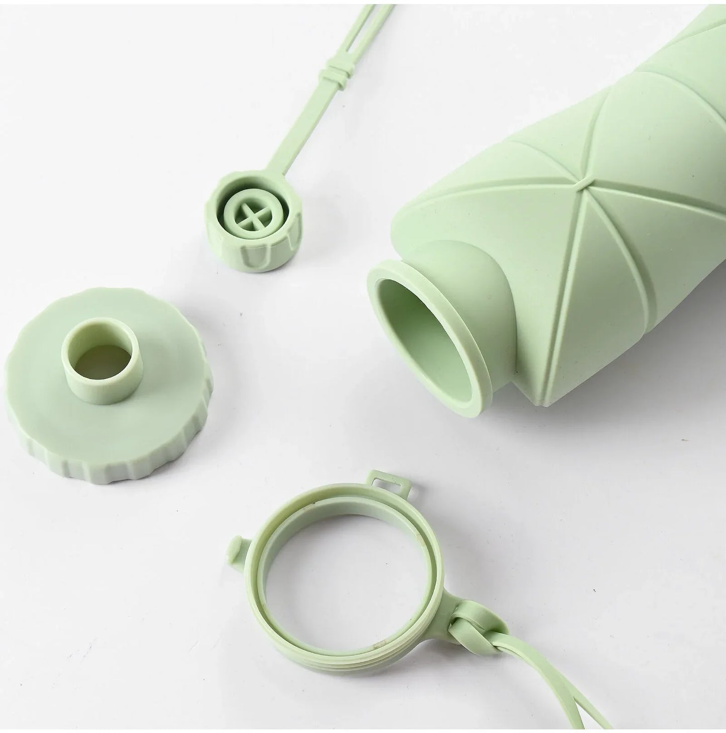 Green Portable Food Grade Silicone Collapsible Sports Water Bottle 600ML - Folding down 80% , Low High Temperature Resistant - Mekamart Australia