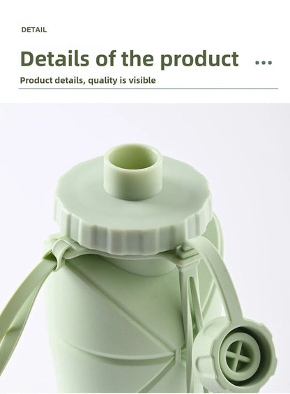 Green Portable Food Grade Silicone Collapsible Sports Water Bottle 600ML - Folding down 80% , Low High Temperature Resistant - Mekamart Australia