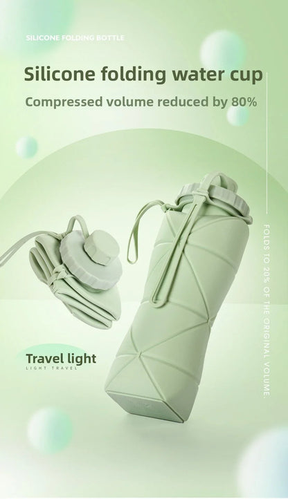 Pink Portable Food Grade Silicone Collapsible Sports Water Bottle 600ML - Folding down 80% , Low High Temperature Resistant - Mekamart Australia