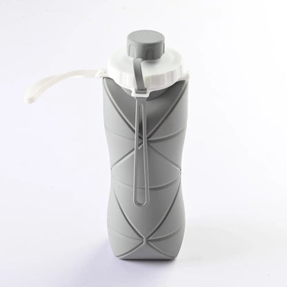 Grey Portable Food Grade Silicone Collapsible Sports Water Bottle 600ML - Folding down 80% , Low High Temperature Resistant - Mekamart Australia