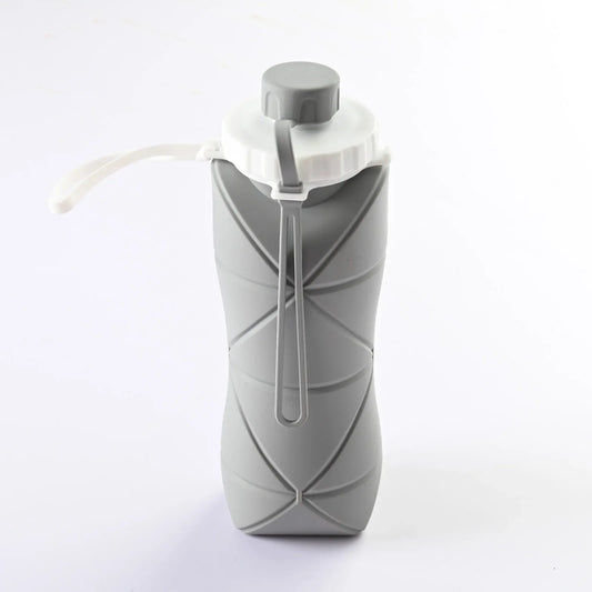 Grey Portable Food Grade Silicone Collapsible Sports Water Bottle 600ML - Folding down 80% , Low High Temperature Resistant - Mekamart Australia