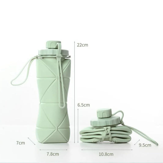 Grey Portable Food Grade Silicone Collapsible Sports Water Bottle 600ML - Folding down 80% , Low High Temperature Resistant - Mekamart Australia