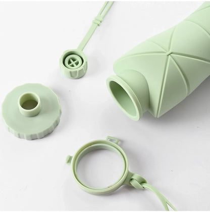 Grey Portable Food Grade Silicone Collapsible Sports Water Bottle 600ML - Folding down 80% , Low High Temperature Resistant - Mekamart Australia