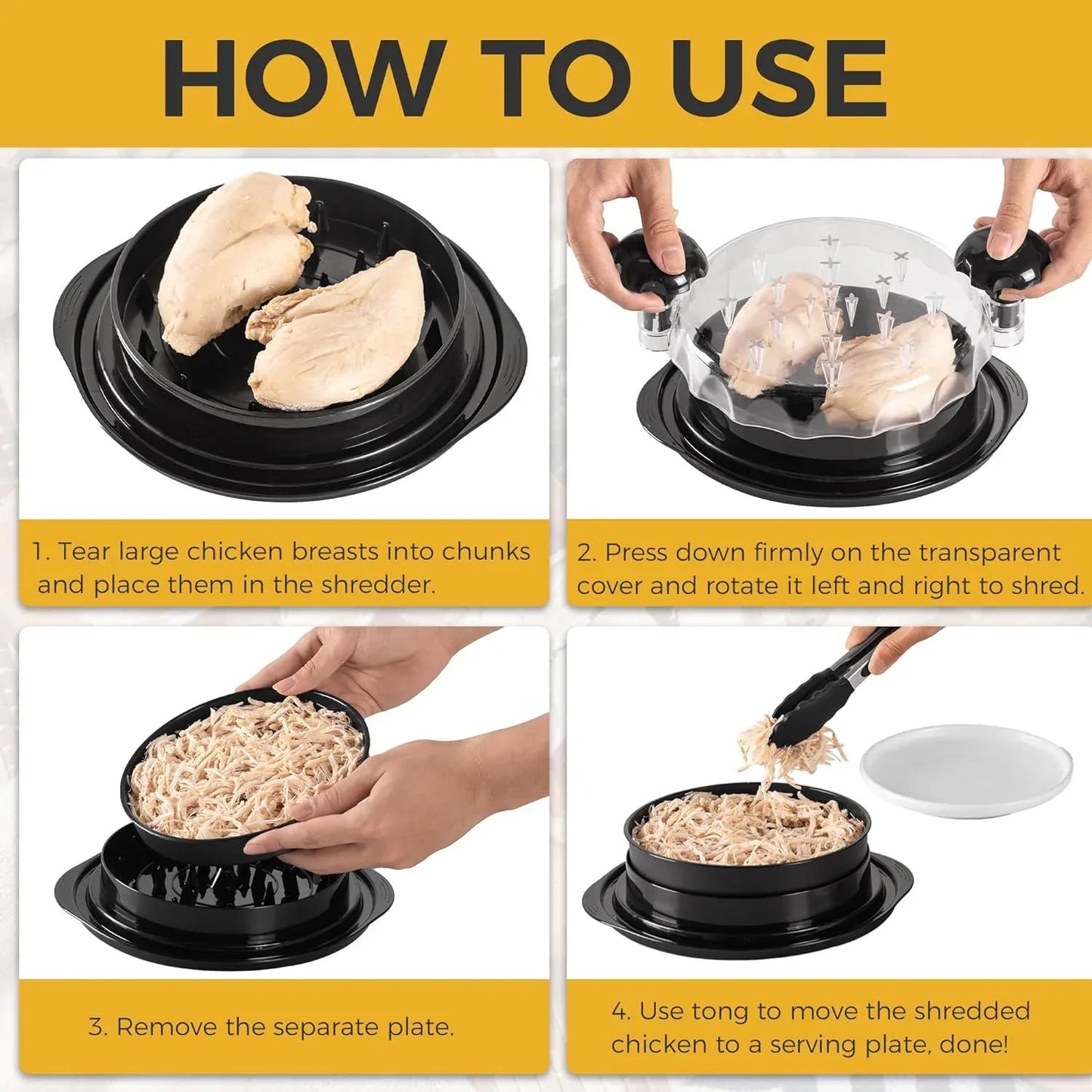 Black Chicken Shredder Machine with Transparent Lid & Brush - Manual Meat Chopper and Pulverizer for Cooked Chicken and Pet Food - Mekamart Australia