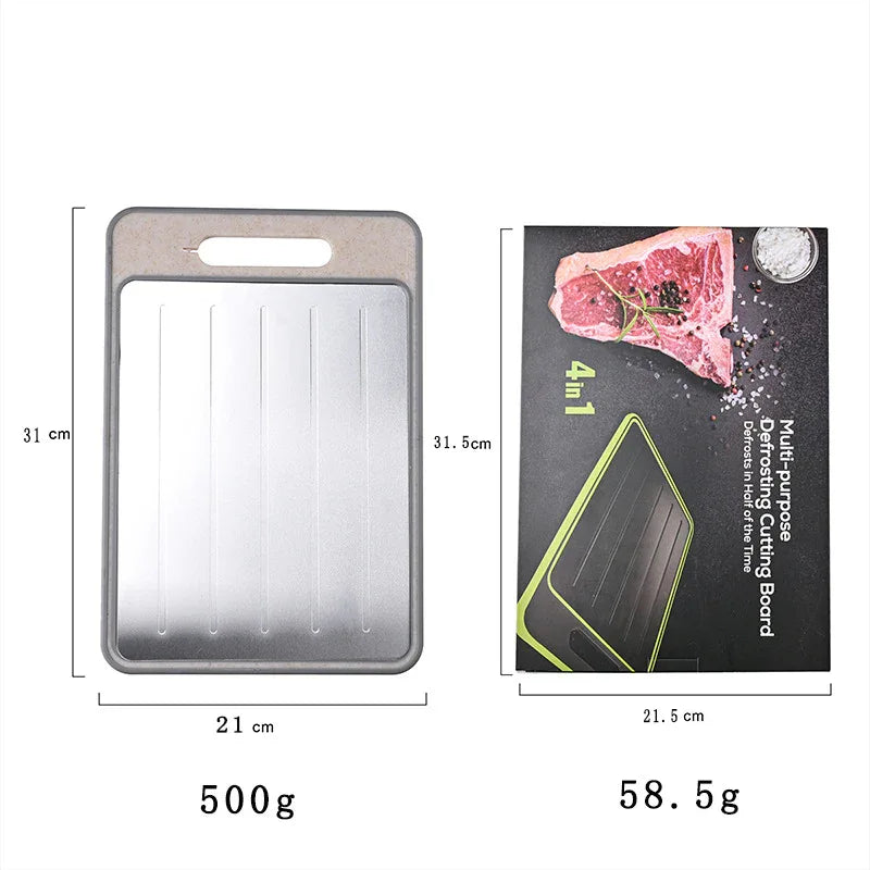 Beige Aluminum Fast Thawing Dual-Sided Cutting Board(31x21CM) - Multifunctional Kitchen Tool with Garlic Grinder and Knife Sharpener - Mekamart Australia