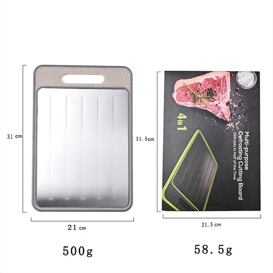 Beige Aluminum Fast Thawing Dual-Sided Cutting Board(31x21CM) - Multifunctional Kitchen Tool with Garlic Grinder and Knife Sharpener - Mekamart Australia