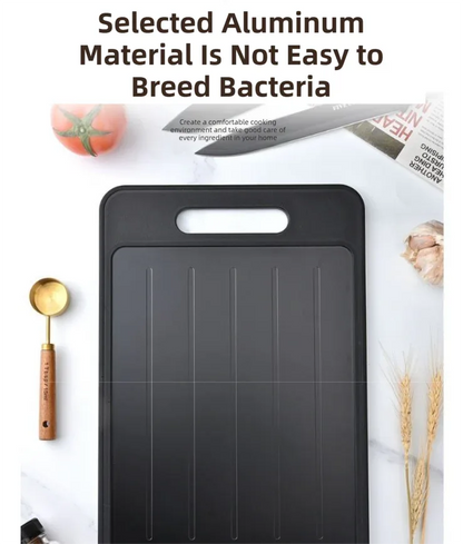 Beige Aluminum Fast Thawing Dual-Sided Cutting Board(31x21CM) - Multifunctional Kitchen Tool with Garlic Grinder and Knife Sharpener - Mekamart Australia