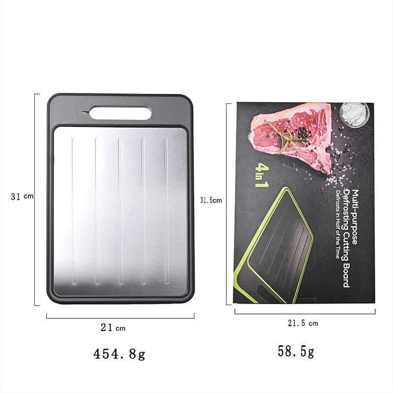 Grey Aluminum Fast Thawing Dual-Sided Cutting Board(31x21CM) - Multifunctional Kitchen Tool with Garlic Grinder and Knife Sharpener - Mekamart Australia