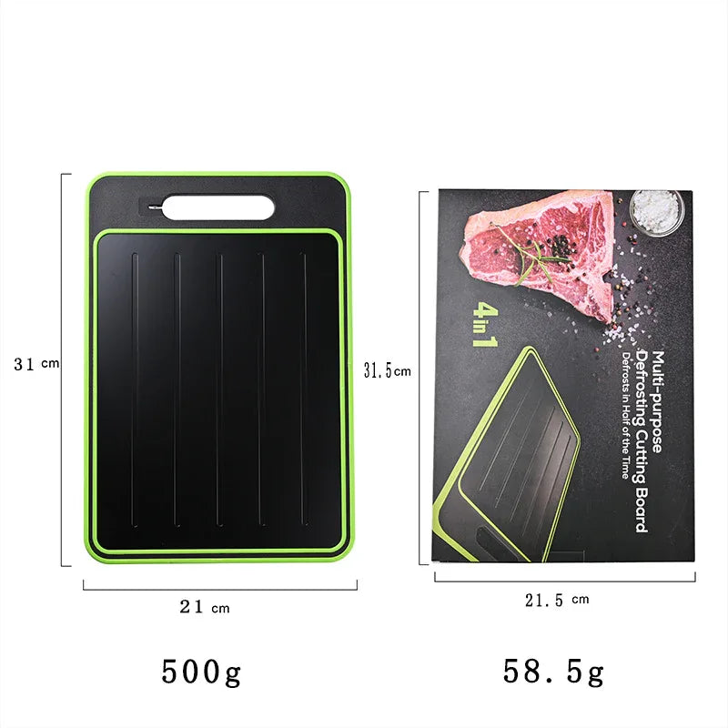 Black-Green Aluminum Fast Thawing Dual-Sided Cutting Board(31x21CM) - Multifunctional Kitchen Tool with Garlic Grinder and Knife Sharpener - Mekamart Australia