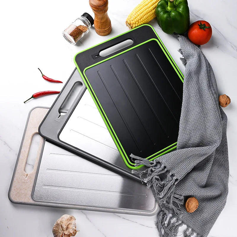 Black-Green Aluminum Fast Thawing Dual-Sided Cutting Board(31x21CM) - Multifunctional Kitchen Tool with Garlic Grinder and Knife Sharpener - Mekamart Australia
