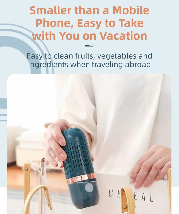 Blue Wireless Capsule Fruit and Vegetable Purifier(16x5.4CM) - Portable Food Disinfection & Sterilization Cleaner, 99.9% Bacteria Removal - Mekamart Australia