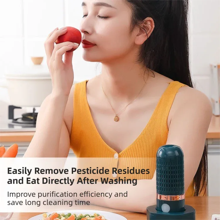 Yellow Wireless Capsule Fruit and Vegetable Purifier(16x5.4CM) - Portable Food Disinfection & Sterilization Cleaner, 99.9% Bacteria Removal - Mekamart Australia