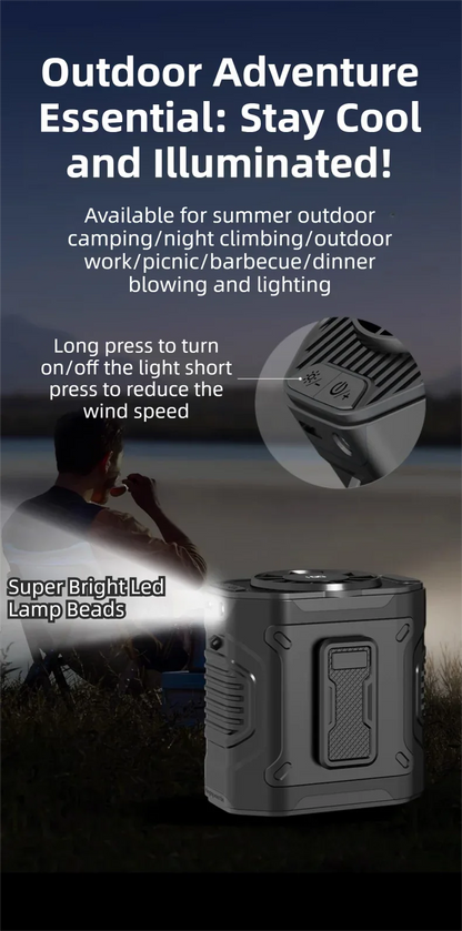 Dark Green Portable Waist Fan - Construction Site Cooling Solution with 360° Turbo Ice Engine, 100 Speed Gears, and LED Light - Mekamart Australia
