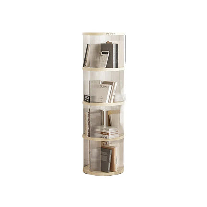 Rotating circular bookshelf with four layers- Cream White Multi-Layer Storage Rack, 40.5x40.5x135.5cm (ABS+PET) - Mekamart Australia