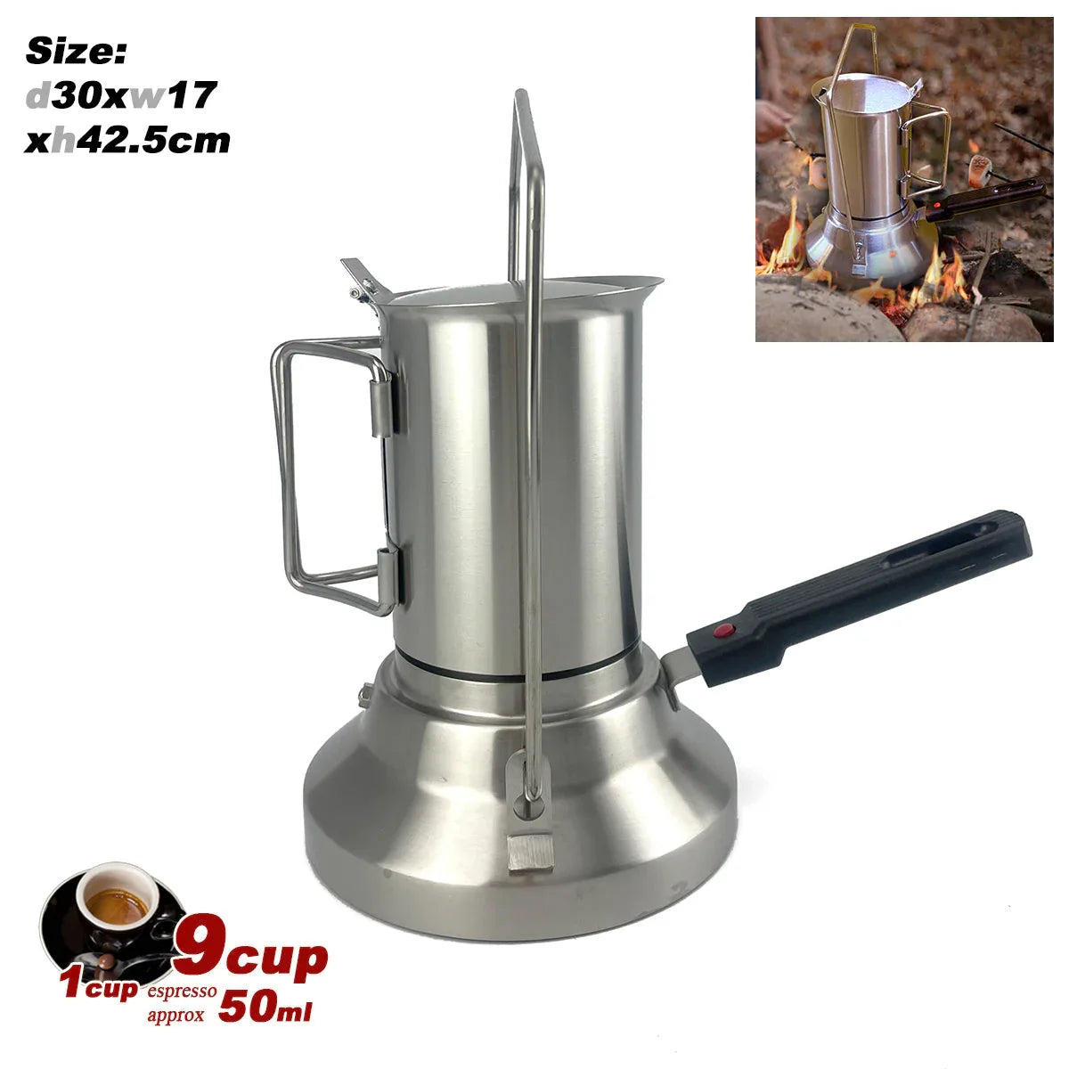 2 In 1 Camping Stainless Steel 9Cup Pot Moka Coffee Maker Italian Espresso Kettle 2024 NEW MODLE - Mekamart Australia
