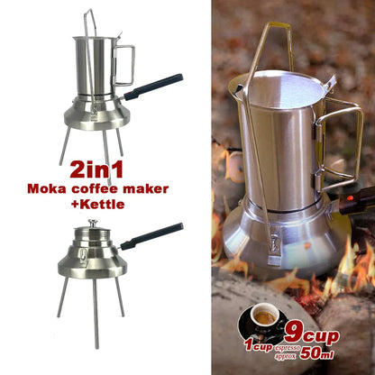 2 In 1 Camping Stainless Steel 9Cup Pot Moka Coffee Maker Italian Espresso Kettle 2024 NEW MODLE - Mekamart Australia