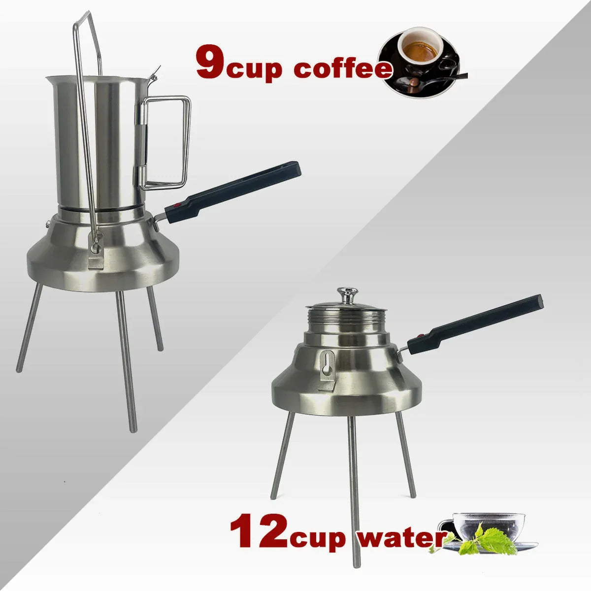 2 In 1 Camping Stainless Steel 9Cup Pot Moka Coffee Maker Italian Espresso Kettle 2024 NEW MODLE - Mekamart Australia