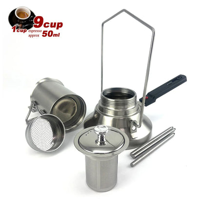 2 In 1 Camping Stainless Steel 9Cup Pot Moka Coffee Maker Italian Espresso Kettle 2024 NEW MODLE - Mekamart Australia