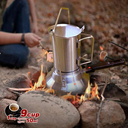 2 In 1 Camping Stainless Steel 9Cup Pot Moka Coffee Maker Italian Espresso Kettle 2024 NEW MODLE - Mekamart Australia