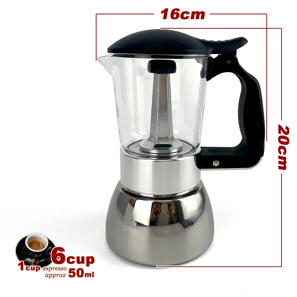 Borosilicate Glass Stainless Steel Moka Pot Coffee Maker Italian Espresso 6Cups - Mekamart Australia