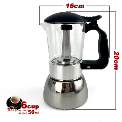 Borosilicate Glass Stainless Steel Moka Pot Coffee Maker Italian Espresso 6Cups - Mekamart Australia