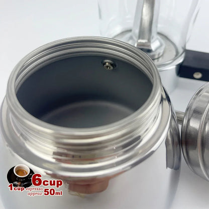 Borosilicate Glass Stainless Steel Moka Pot Coffee Maker Italian Espresso 6Cups - Mekamart Australia