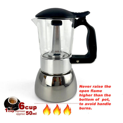 Borosilicate Glass Stainless Steel Moka Pot Coffee Maker Italian Espresso 6Cups - Mekamart Australia