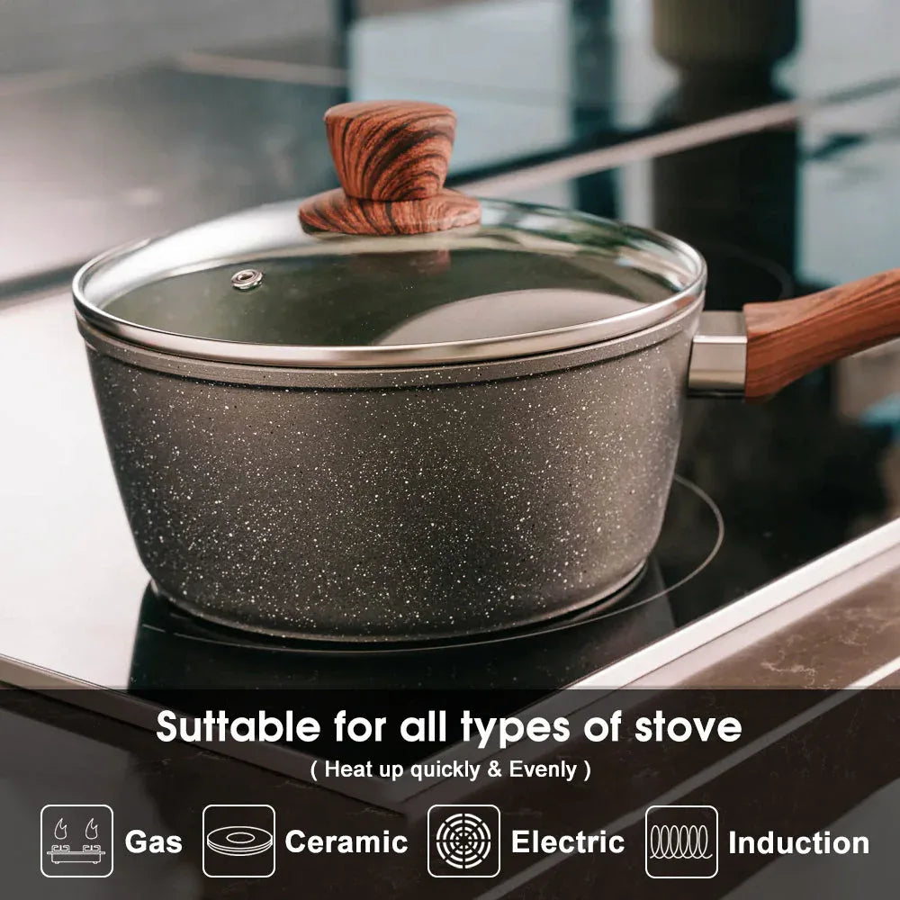 5Pieces Non-Stick Marble Coating Saucepan/Casserole/Fry Pan Cookware Set - Mekamart Australia