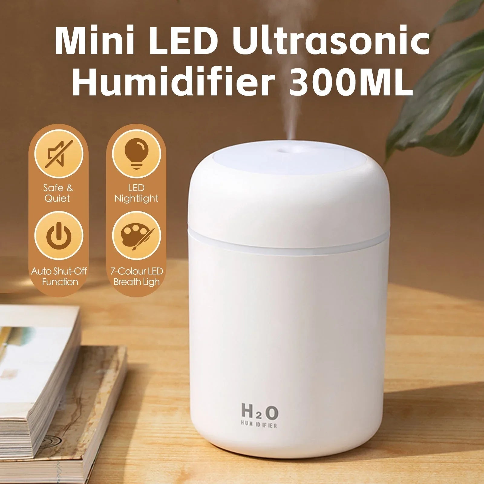 Living Today Mini LED Ultrasonic Humidifier 300ml - Mekamart Australia