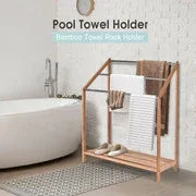 85cm Standing Towel Rack - Bamboo Towel Bar Metal 3-Tier - Mekamart Australia