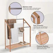 85cm Standing Towel Rack - Bamboo Towel Bar Metal 3-Tier - Mekamart Australia