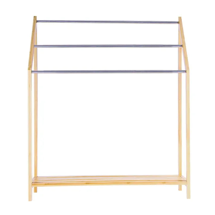 85cm Standing Towel Rack - Bamboo Towel Bar Metal 3-Tier - Mekamart Australia