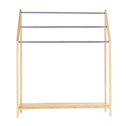 85cm Standing Towel Rack - Bamboo Towel Bar Metal 3-Tier - Mekamart Australia