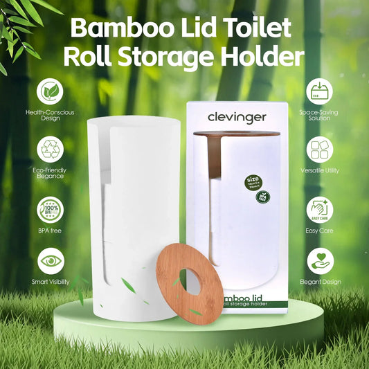 Bamboo Lid Toilet Roll Storage Holder - Mekamart Australia