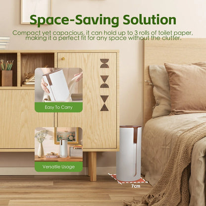 Bamboo Lid Toilet Roll Storage Holder - Mekamart Australia