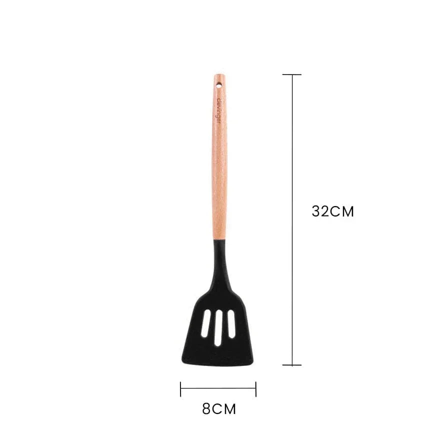 Beechwood & silicone slotted turner charcoal - Mekamart Australia