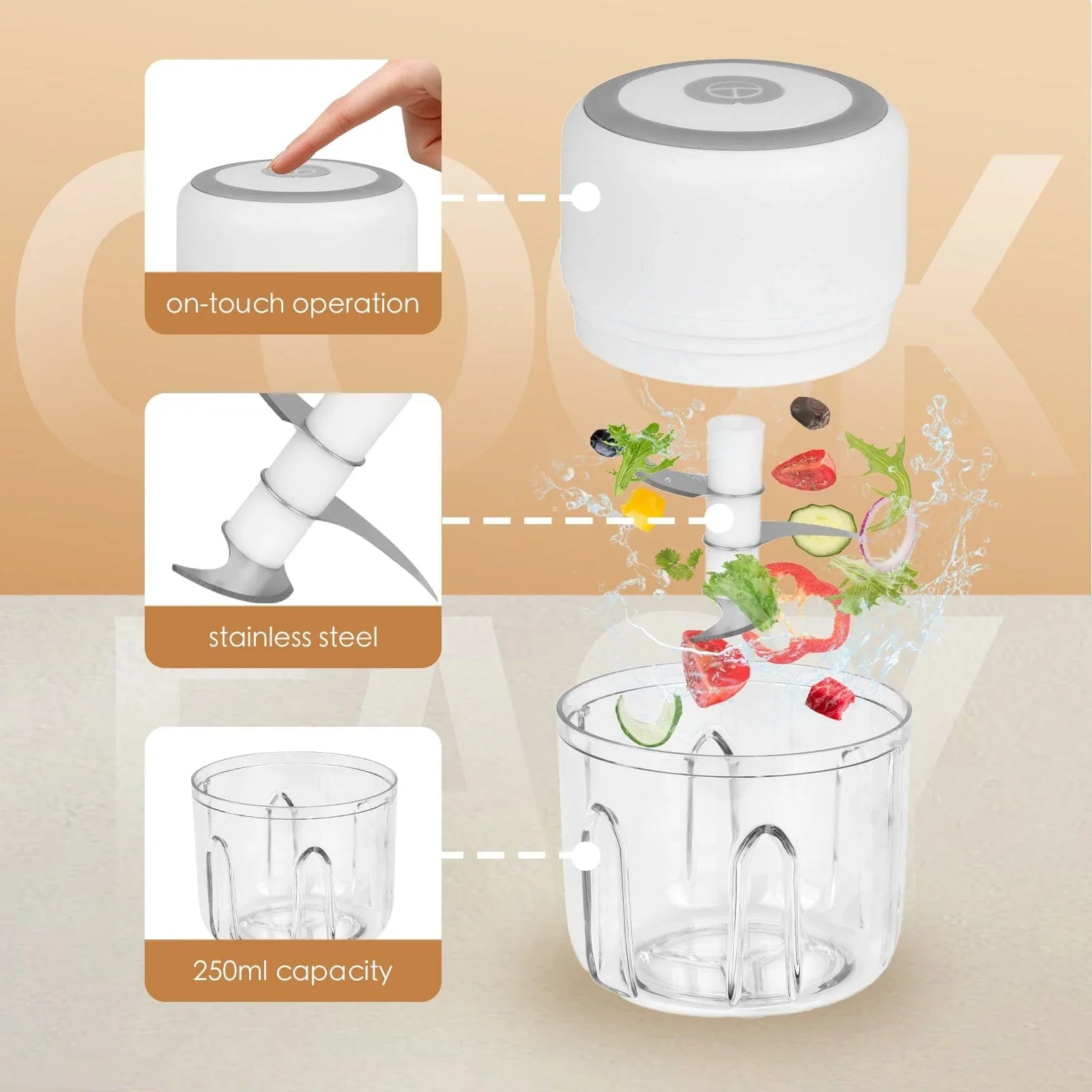 250ml Cordless USB Rechargeable Mini Food Chopper - Mekamart Australia