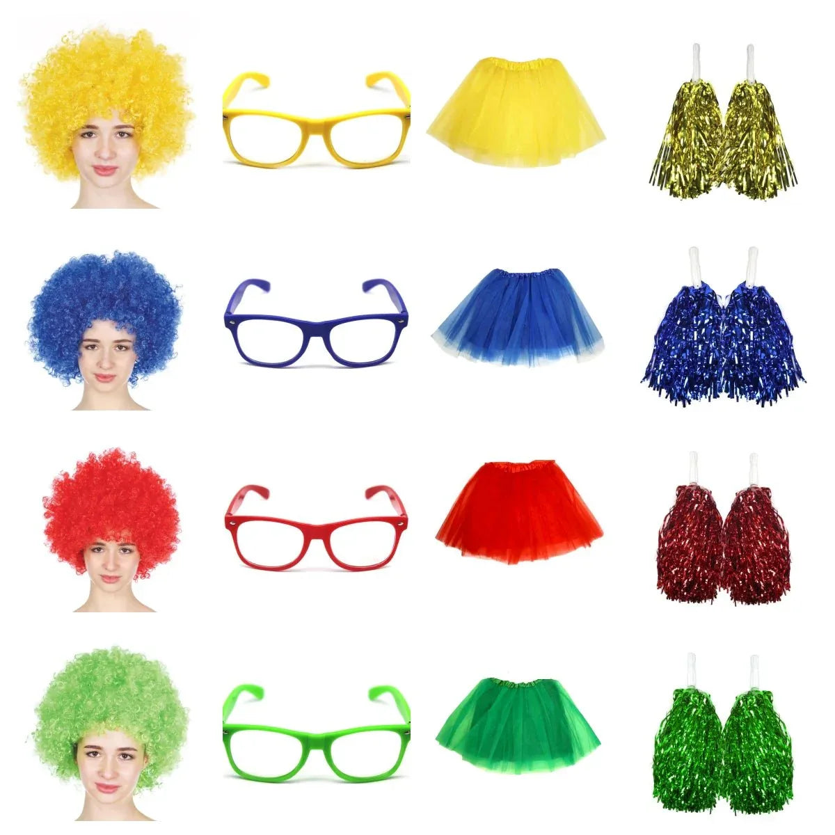 School house carnival colour celebrates kit Wig Glasses Tutus and Pom Poms - Red - Mekamart Australia