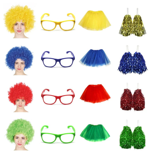 School house carnival colour celebrates kit Wig Glasses Tutus and Pom Poms - Red - Mekamart Australia