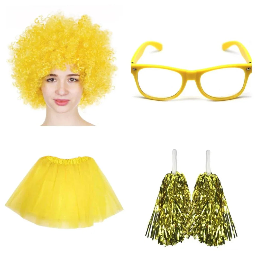 School house carnival colour celebrates kit Wig Glasses Tutus and Pom Poms - Red - Mekamart Australia