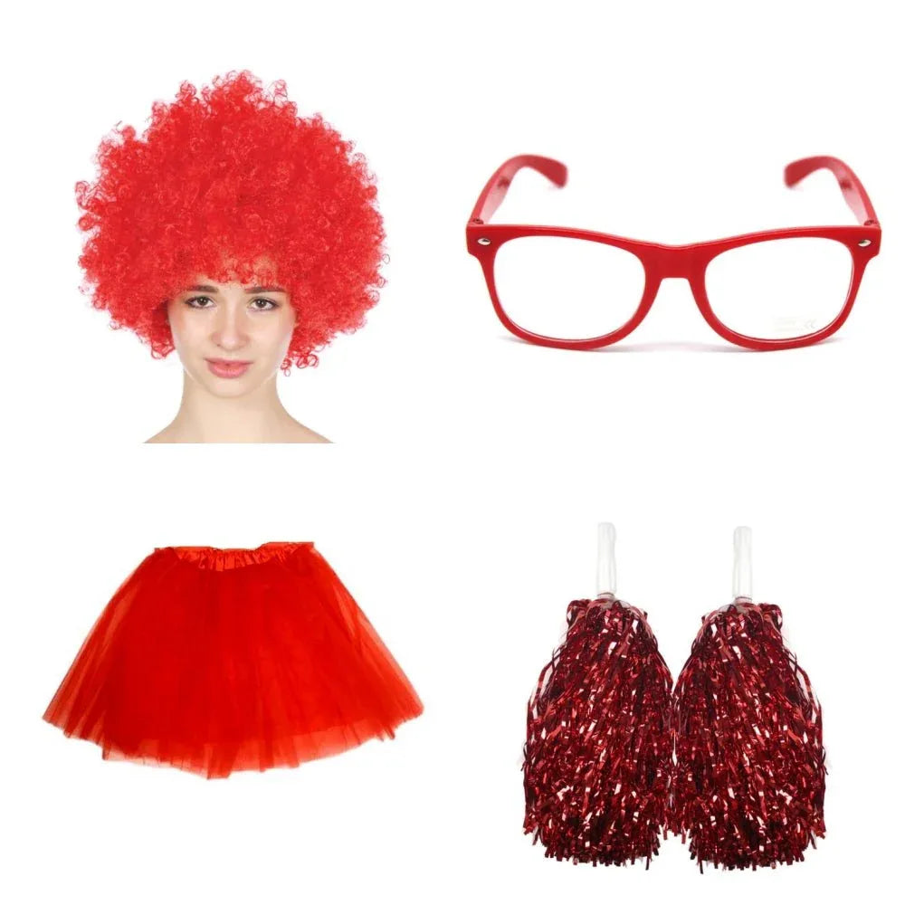 School house carnival colour celebrates kit Wig Glasses Tutus and Pom Poms - Red - Mekamart Australia
