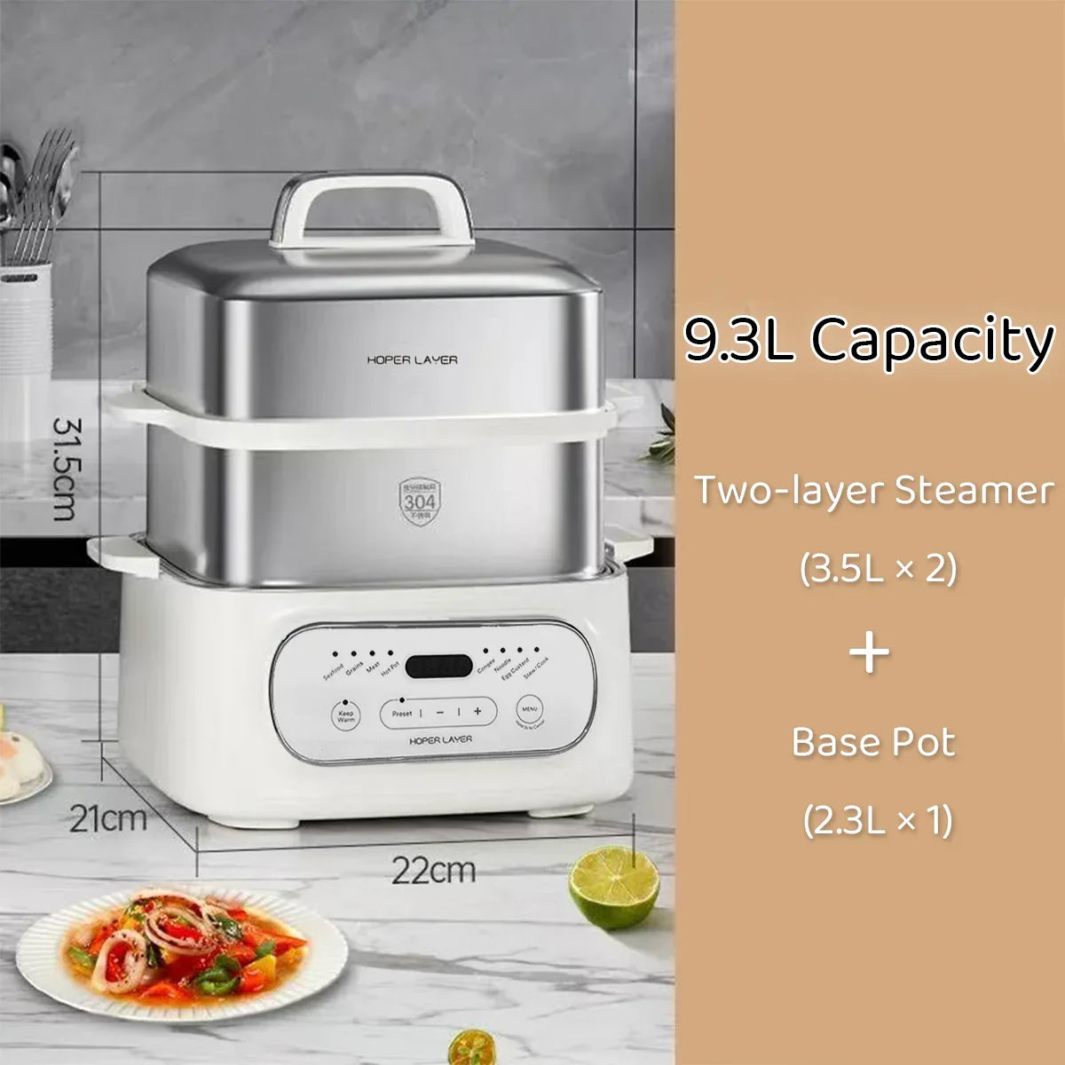 Hoper Layer Multifunctional Three-layer Stainless Steel Steamer AU Modeal - Mekamart Australia