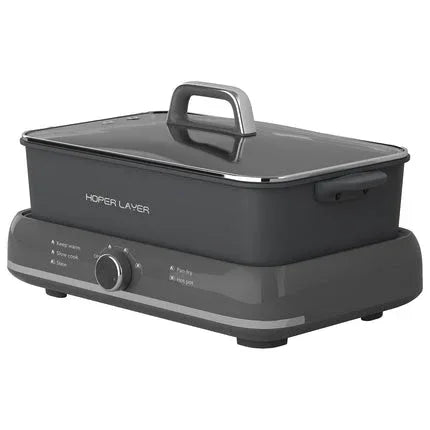 HOPER LAYER Electric Hot Pot 6L – Multifunctional Nonstick Cooker with Grill, Boil, Simmer & Fry Modes 2000W Power, Square Removable Pot - Mekamart Australia